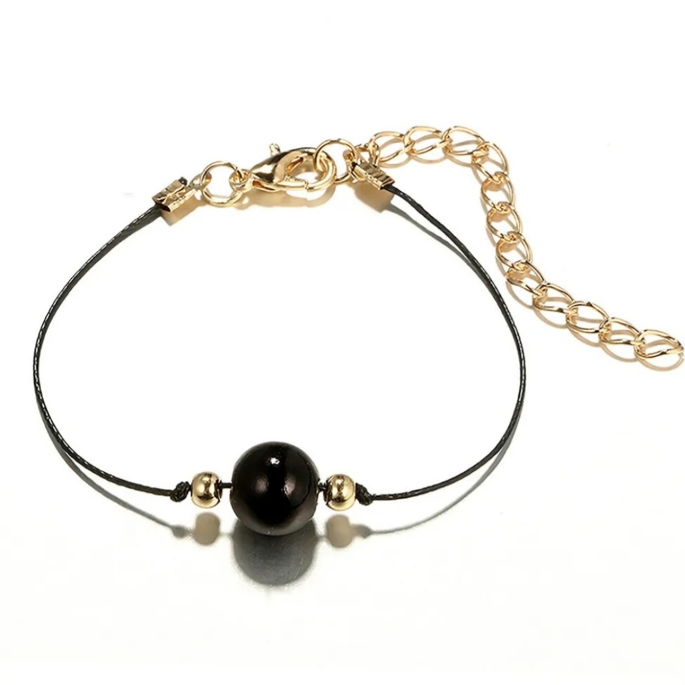 4pc Black & Gold Charm Layering Bracelets Feather Lotus Flower Heart Bead - Picture 6 of 13